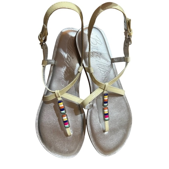 NWT Brighton Ivory Cream Silver Oslo Sandals Patent Leather Beaded - Picture 1 of 8